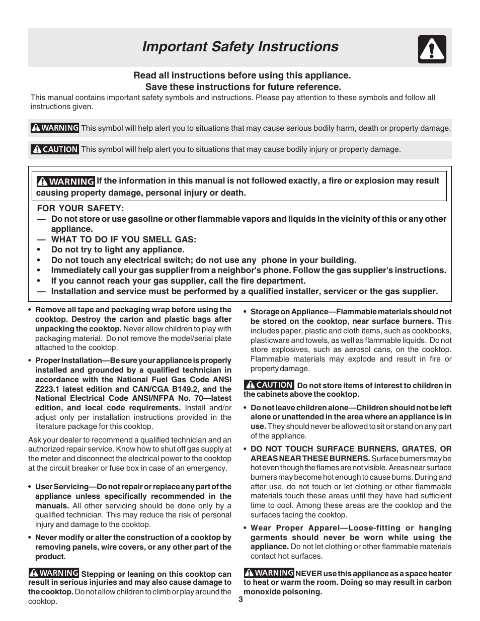 Important safety instructions | FRIGIDAIRE 318200672 User Manual | Page 3 / 12