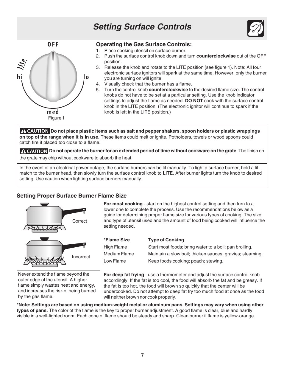 Setting surface controls | FRIGIDAIRE 318200672 User Manual | Page 7 / 12