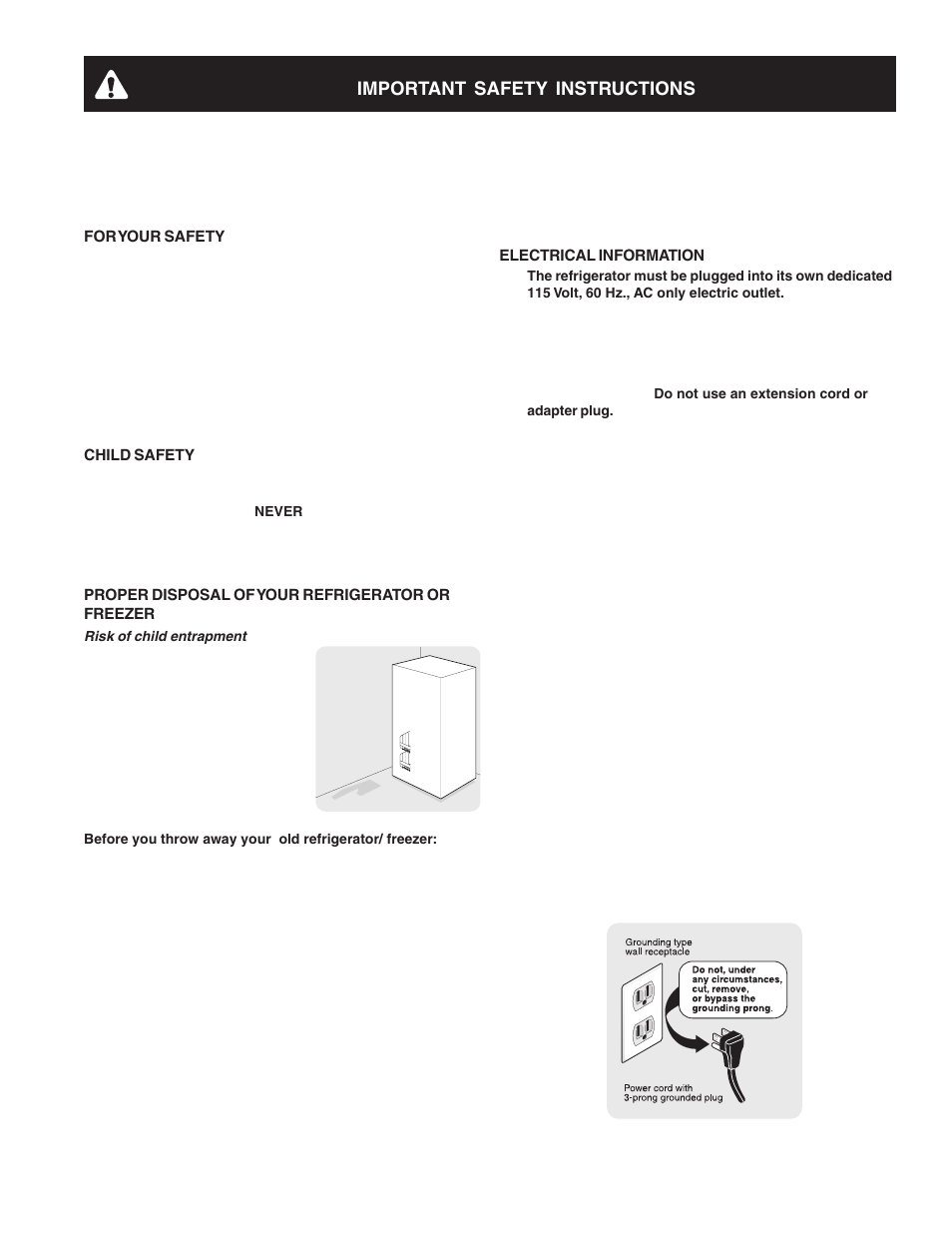 Important safety instructions | FRIGIDAIRE 241695301 User Manual | Page 3 / 24