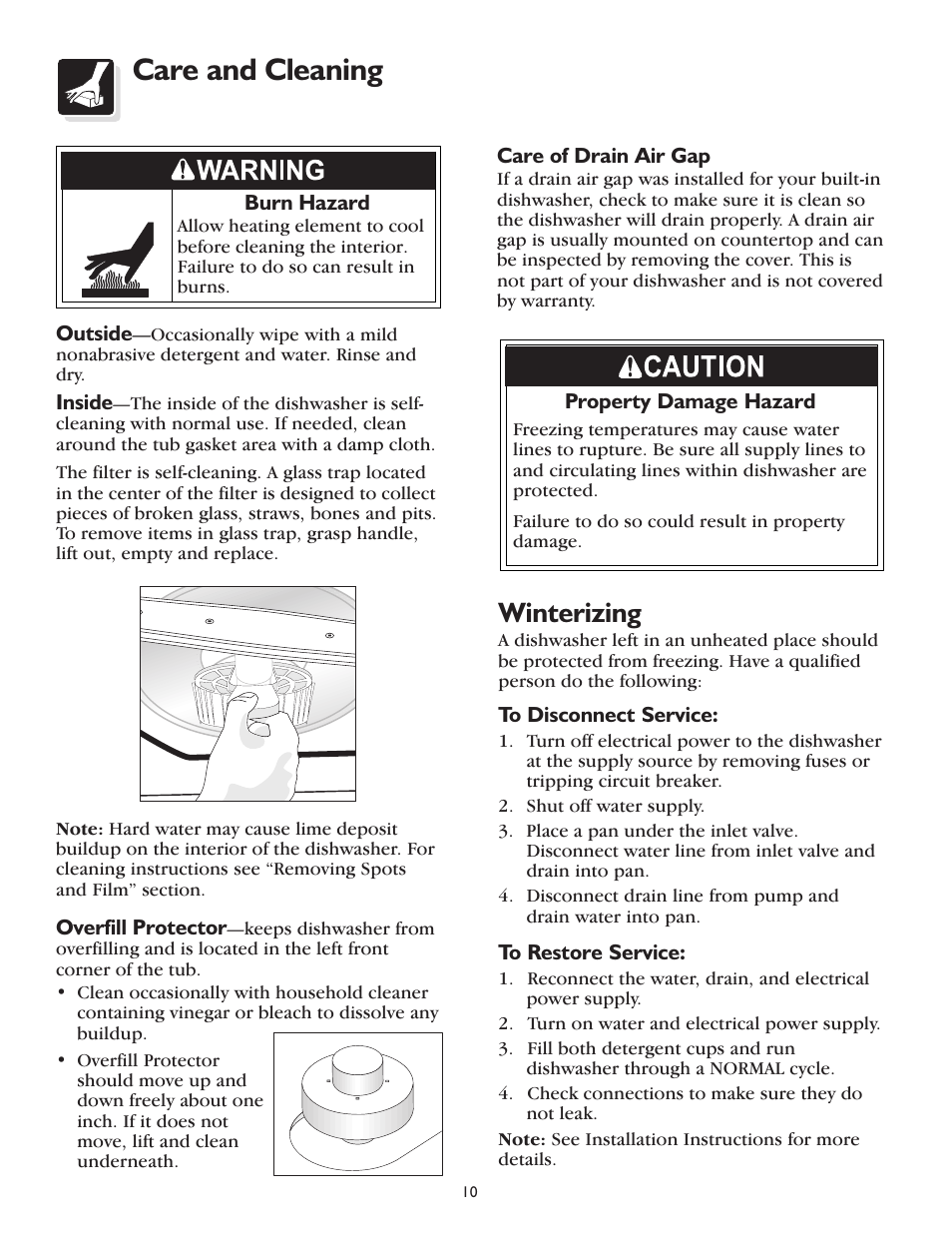Care and cleaning, Winterizing | FRIGIDAIRE 600 Series User Manual | Page 10 / 18
