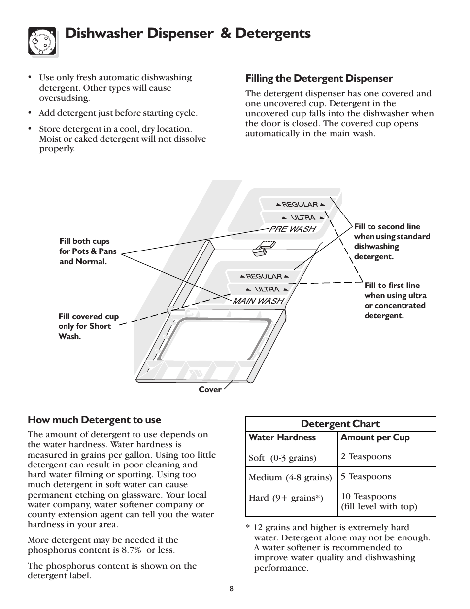 Dishwasher dispenser & detergents | FRIGIDAIRE 600 Series User Manual | Page 8 / 18