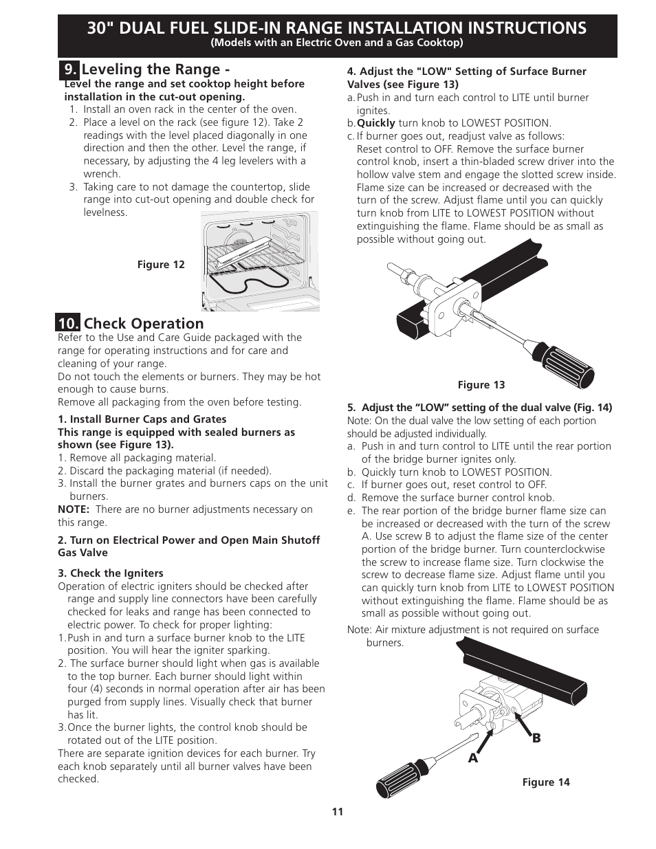 Check operation, Leveling the range | FRIGIDAIRE 318201679 (0903) User Manual | Page 11 / 40