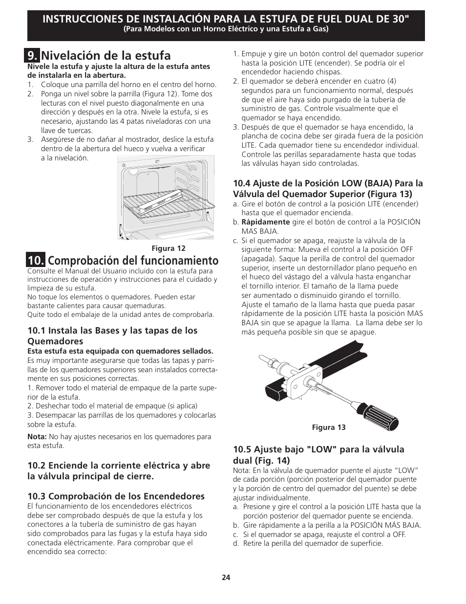 Nivelación de la estufa, Comprobación del funcionamiento | FRIGIDAIRE 318201679 (0903) User Manual | Page 24 / 40