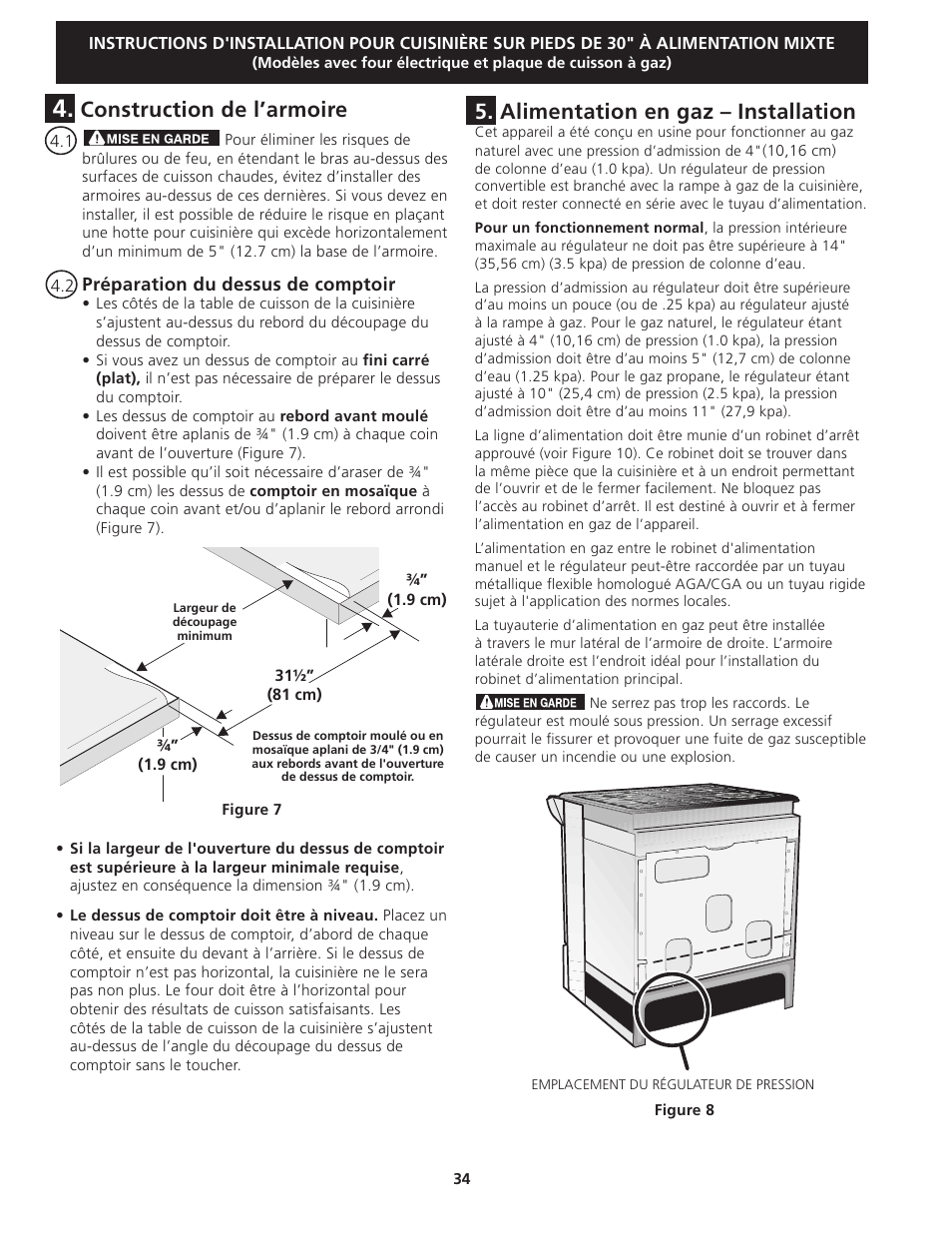 Alimentation en gaz – installation, Construction de l’armoire | FRIGIDAIRE 318201679 (0903) User Manual | Page 34 / 40