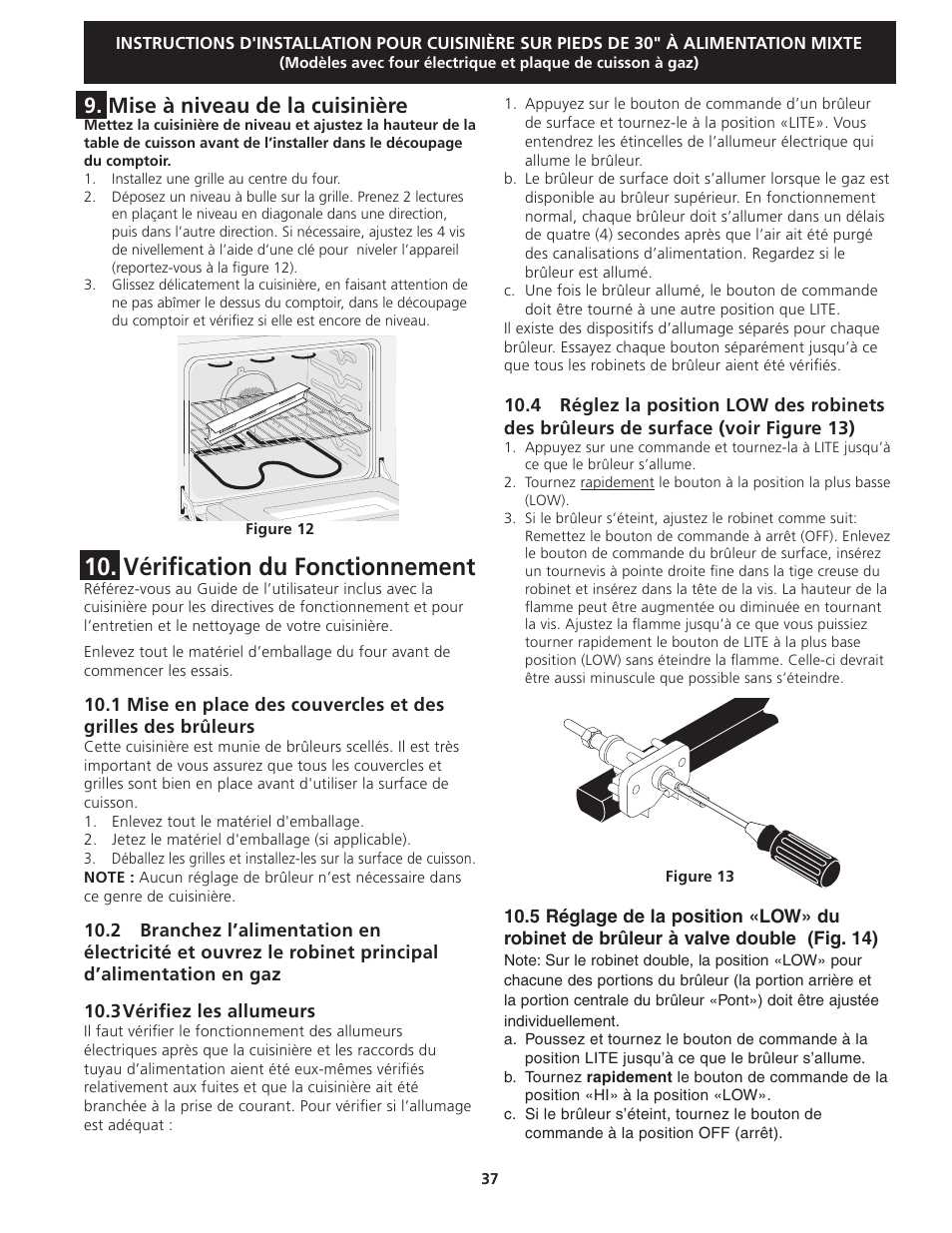 Vérification du fonctionnement, Mise à niveau de la cuisinière | FRIGIDAIRE 318201679 (0903) User Manual | Page 37 / 40