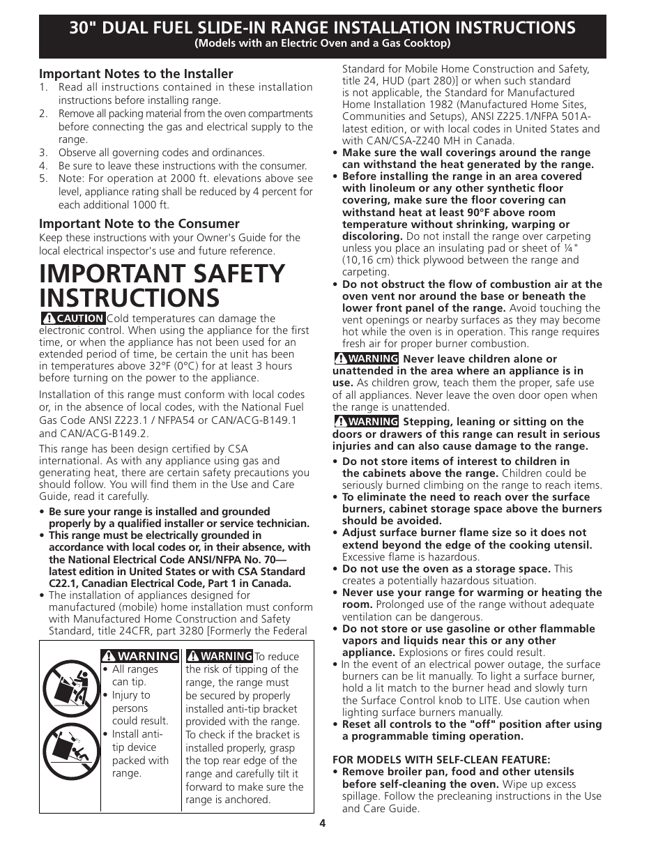 Important safety instructions | FRIGIDAIRE 318201679 (0903) User Manual | Page 4 / 40