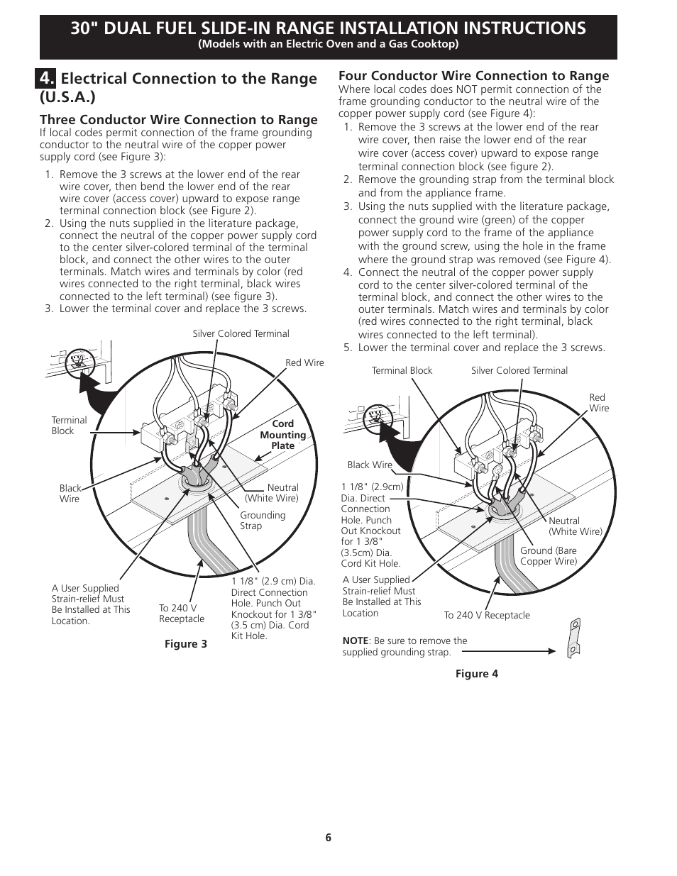 Electrical connection to the range (u.s.a.) | FRIGIDAIRE 318201679 (0903) User Manual | Page 6 / 40