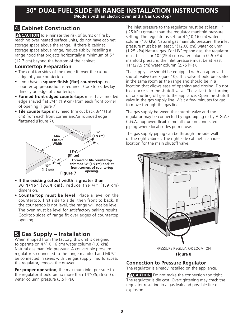 Cabinet construction, Gas supply – installation | FRIGIDAIRE 318201679 (0903) User Manual | Page 8 / 40