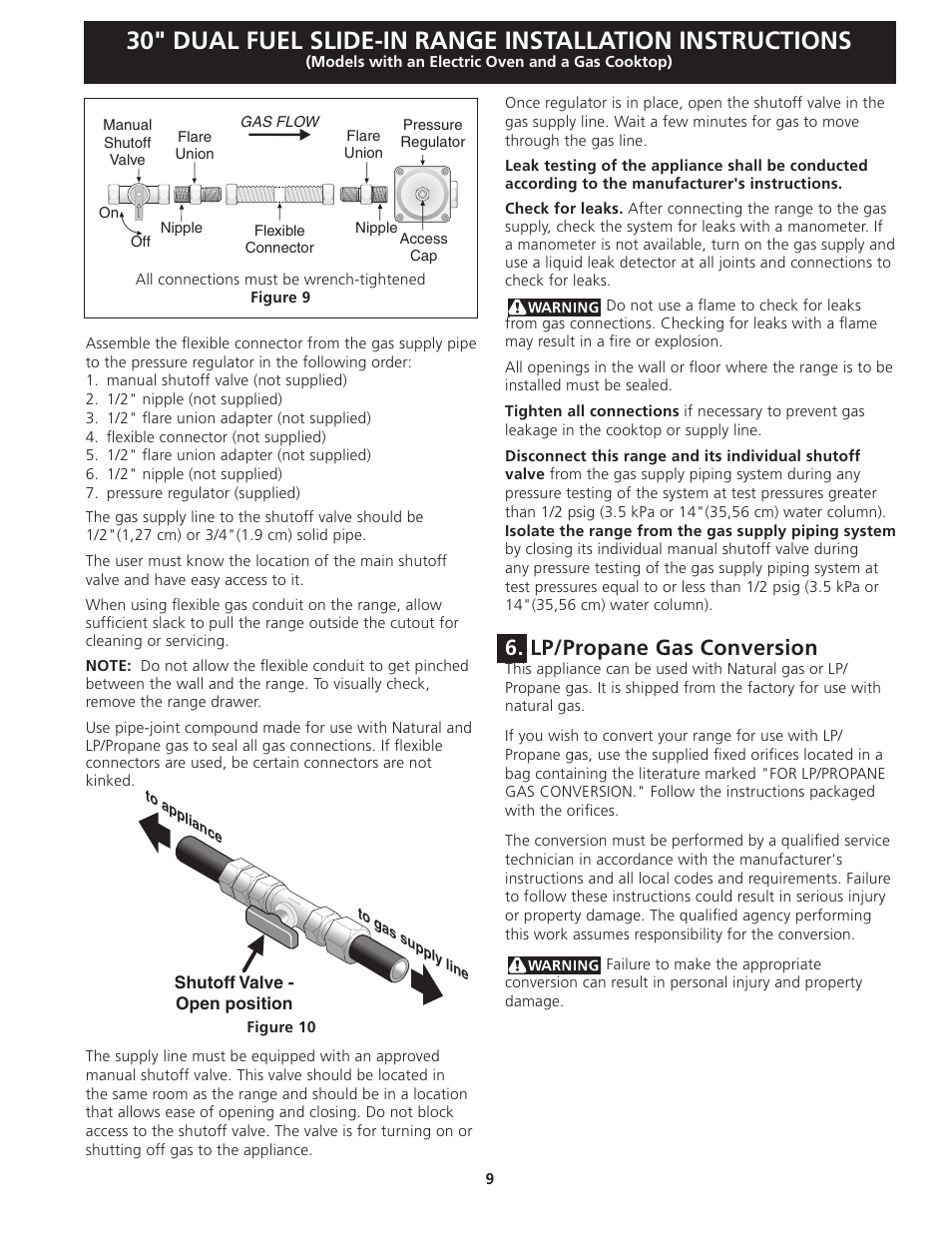 Lp/propane gas conversion | FRIGIDAIRE 318201679 (0903) User Manual | Page 9 / 40