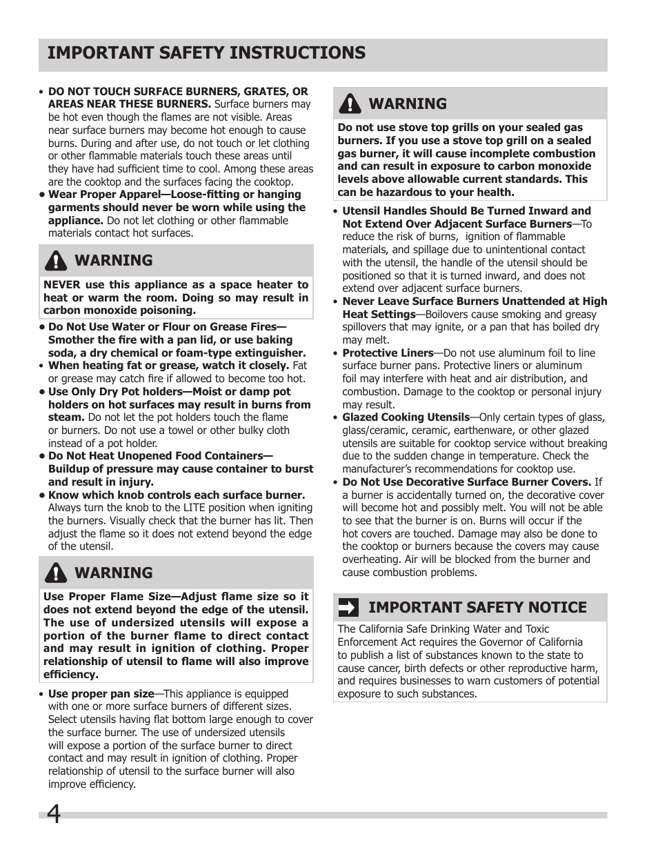 Important safety instructions, Important safety notice, Warning | FRIGIDAIRE 318203657E User Manual | Page 4 / 10