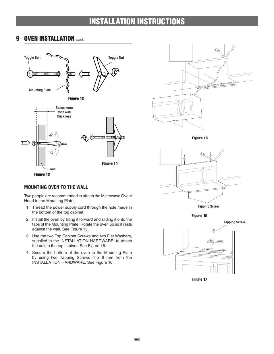 Installation instructions, 9 oven installation | FRIGIDAIRE 316137234 User Manual | Page 6 / 8