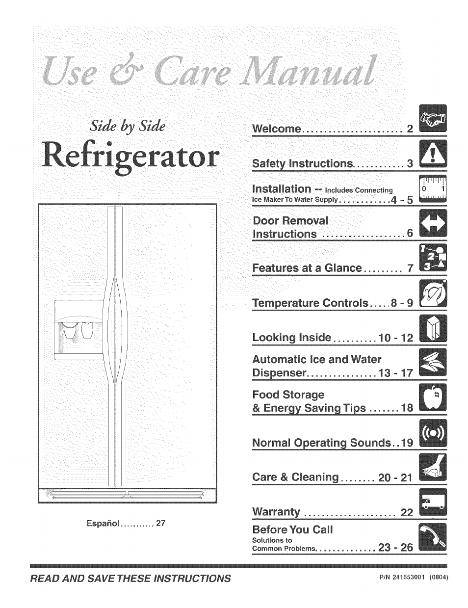 FRIGIDAIRE Refrigerator User Manual | 26 pages