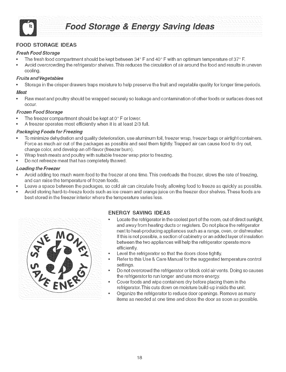 Food storage & energy . sawing..ideas | FRIGIDAIRE Refrigerator User Manual | Page 18 / 26