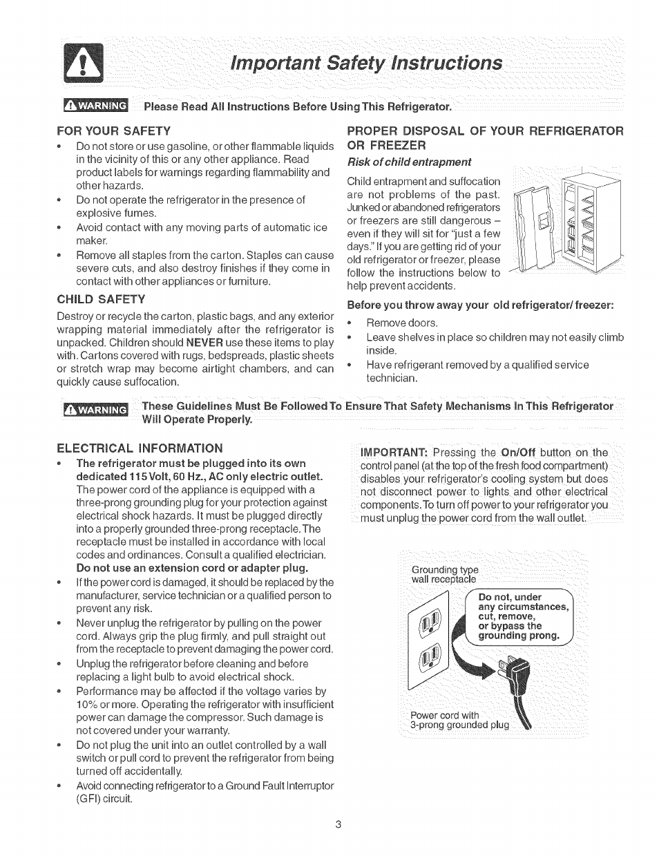 Liiî|3orfaiîf::safefj^;;liisfftiçfion | FRIGIDAIRE Refrigerator User Manual | Page 3 / 26
