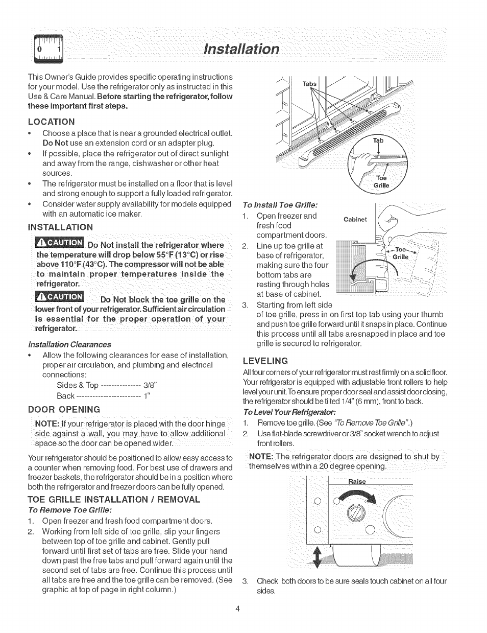 Imtahation, F^ :0;" ■ - -o | FRIGIDAIRE Refrigerator User Manual | Page 4 / 26