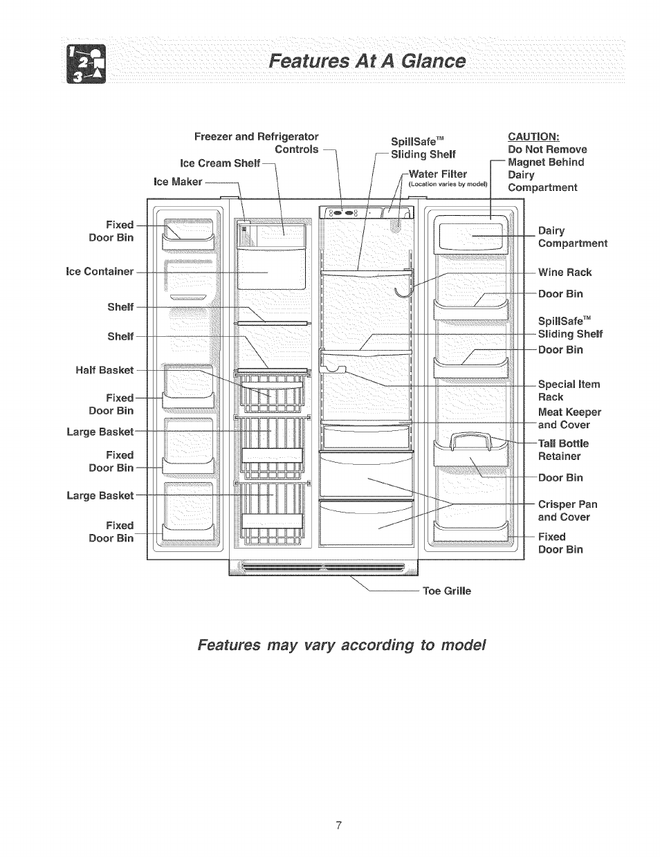 Features. at a: glance, Features may vary according to model | FRIGIDAIRE Refrigerator User Manual | Page 7 / 26