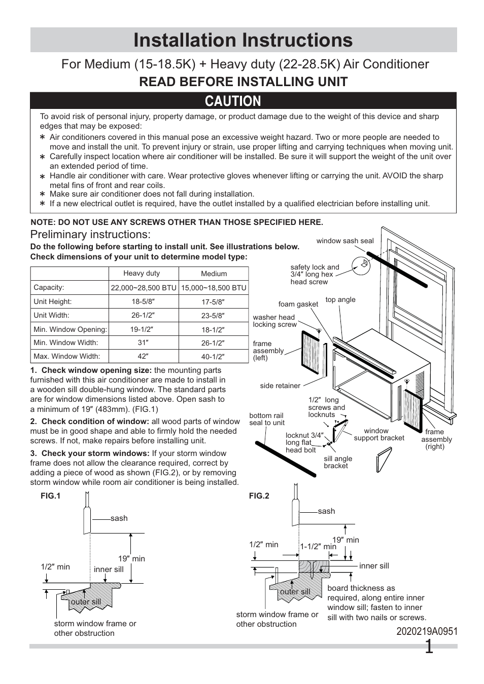 FRIGIDAIRE 2020219A0951 User Manual | 8 pages