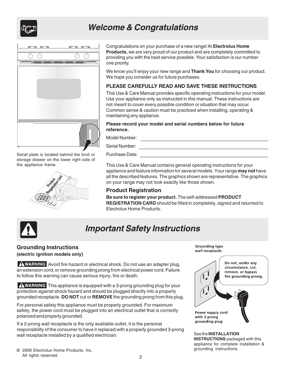 Important safety instructions | FRIGIDAIRE 316417114 User Manual | Page 2 / 16