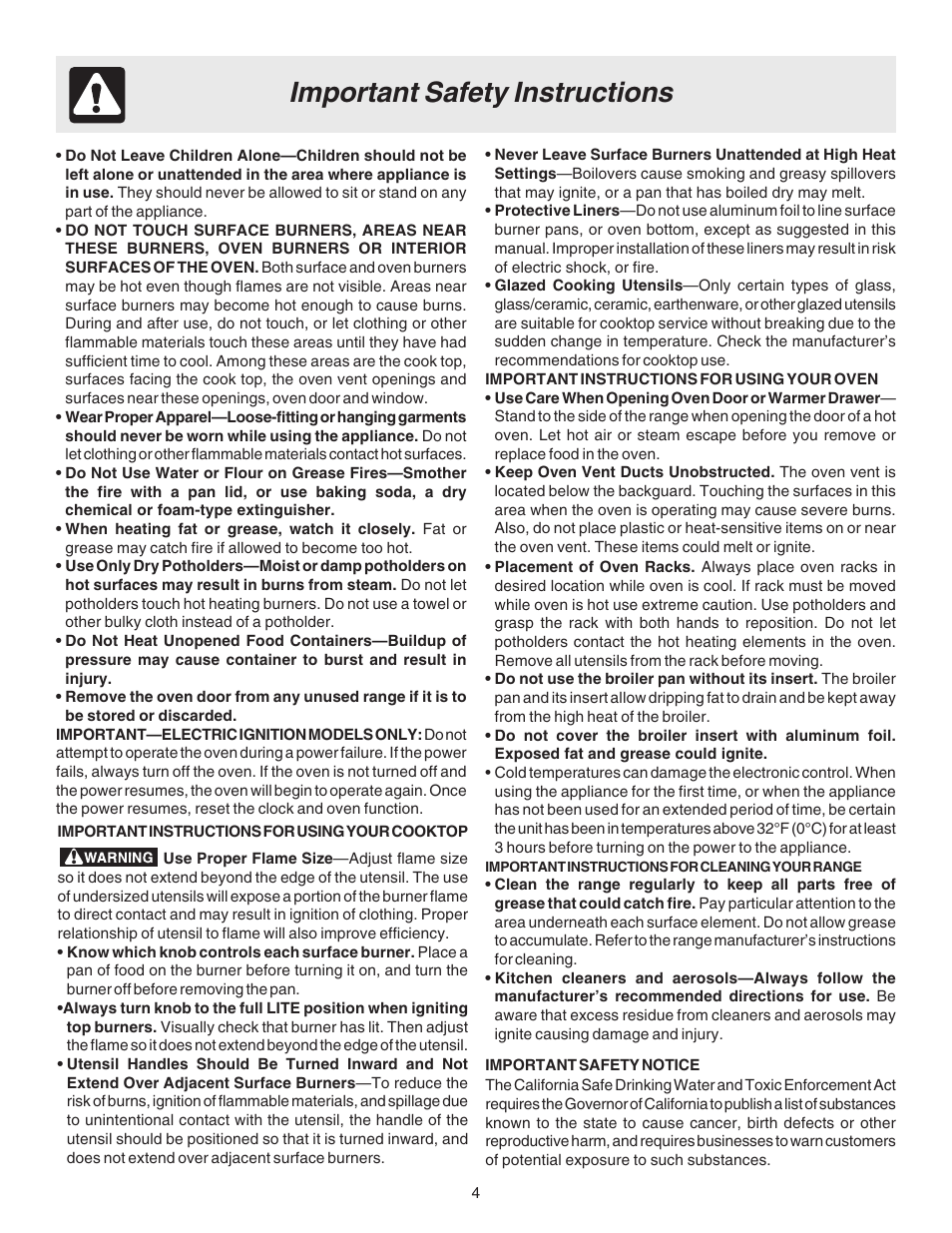 Important safety instructions | FRIGIDAIRE 316417114 User Manual | Page 4 / 16