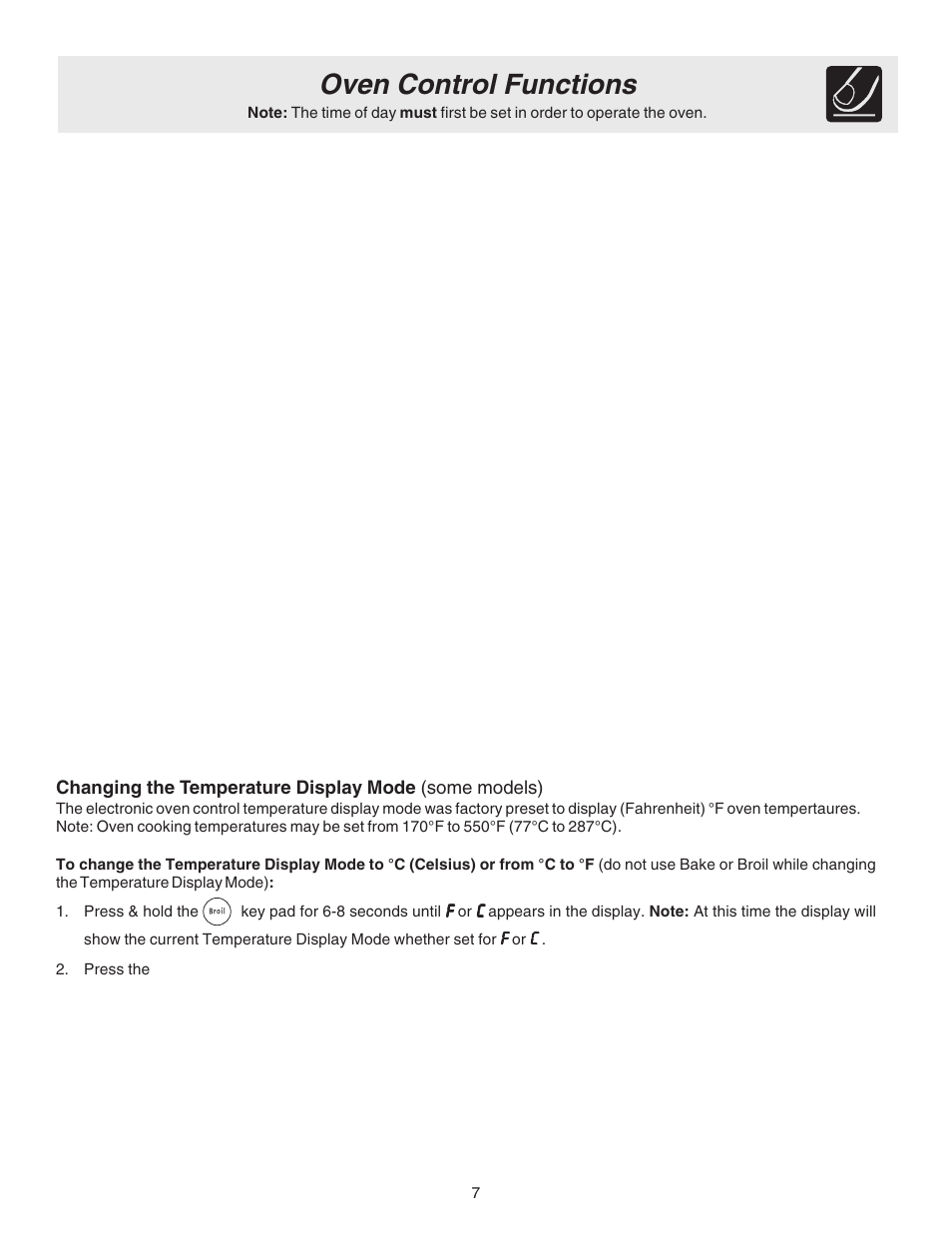 Oven control functions | FRIGIDAIRE 316417114 User Manual | Page 7 / 16