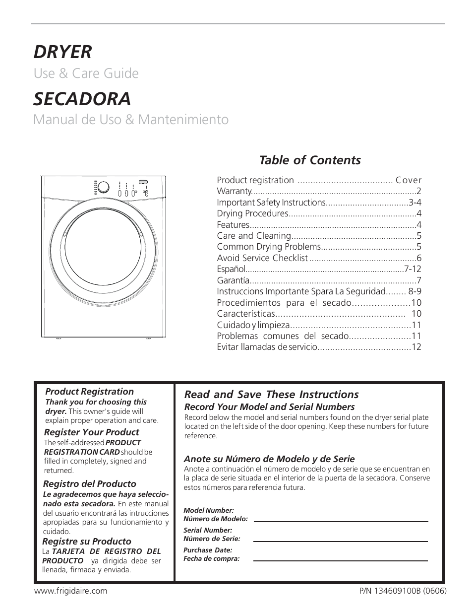 FRIGIDAIRE 134609100B User Manual | 6 pages