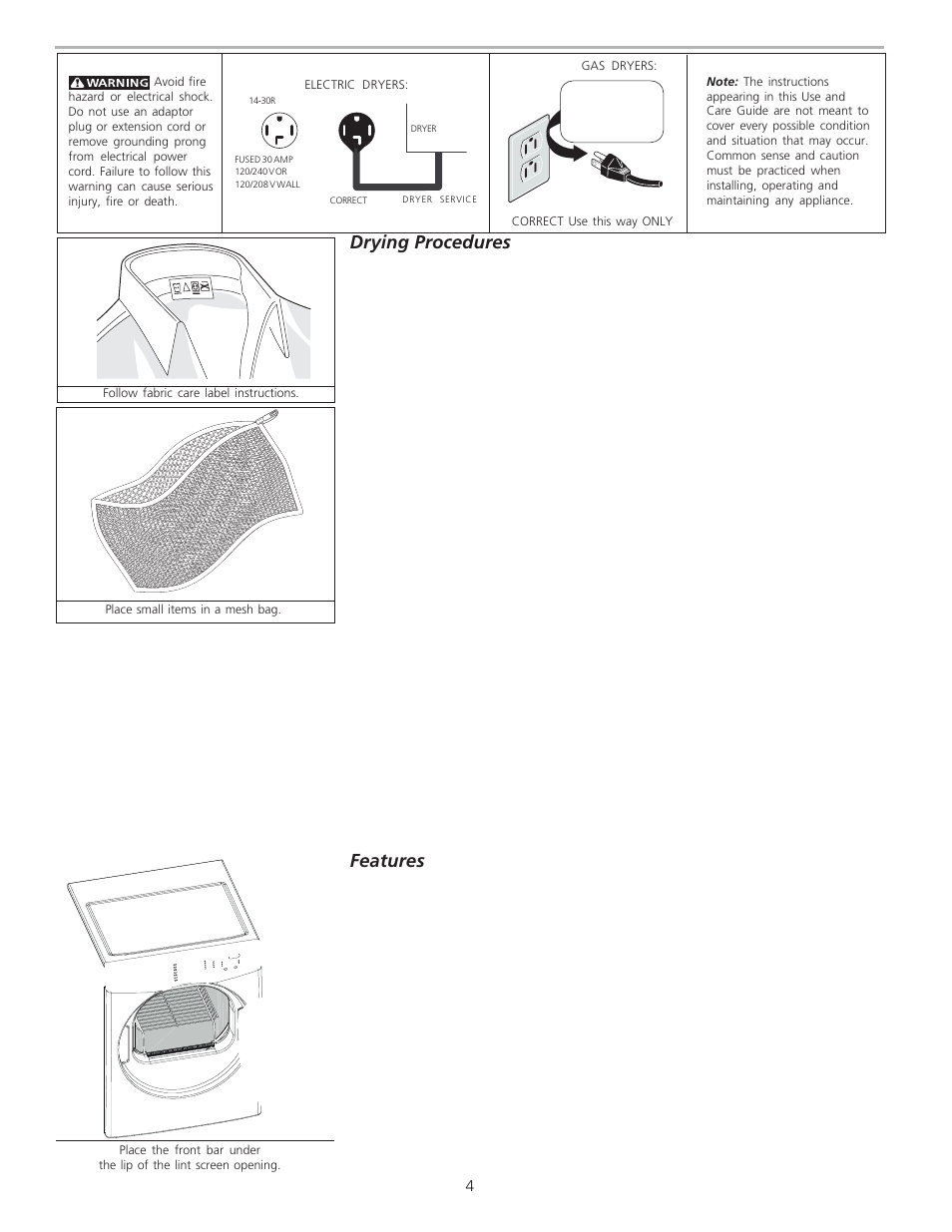 Features drying procedures | FRIGIDAIRE 134609100B User Manual | Page 4 / 6