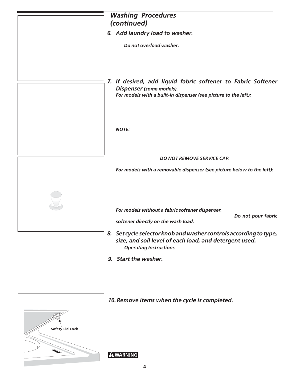 Washing procedures (continued) | FRIGIDAIRE Laundry Center User Manual | Page 4 / 13