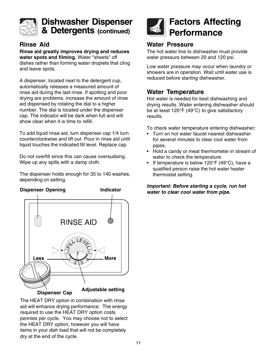 Dishwasher dispenser & detergents, Factors affecting performance | FRIGIDAIRE 1200 Series User Manual | Page 11 / 16