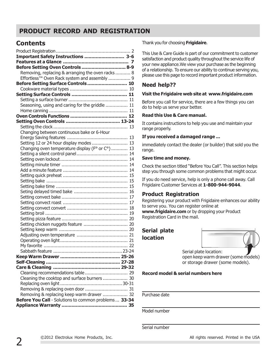 FRIGIDAIRE 316901202 User Manual | Page 2 / 36