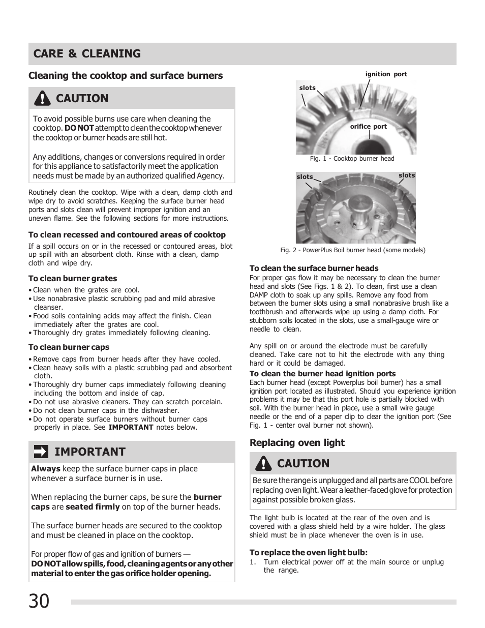 Care & cleaning, Caution, Important | FRIGIDAIRE 316901202 User Manual | Page 30 / 36