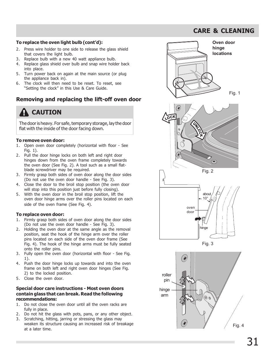 Caution care & cleaning | FRIGIDAIRE 316901202 User Manual | Page 31 / 36