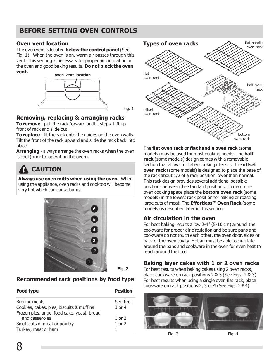 Before setting oven controls, Caution | FRIGIDAIRE 316901202 User Manual | Page 8 / 36