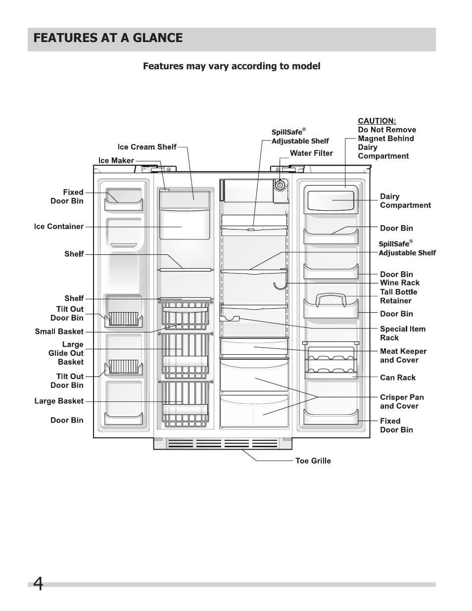 Features at a glance | FRIGIDAIRE 242111900 User Manual | Page 4 / 20