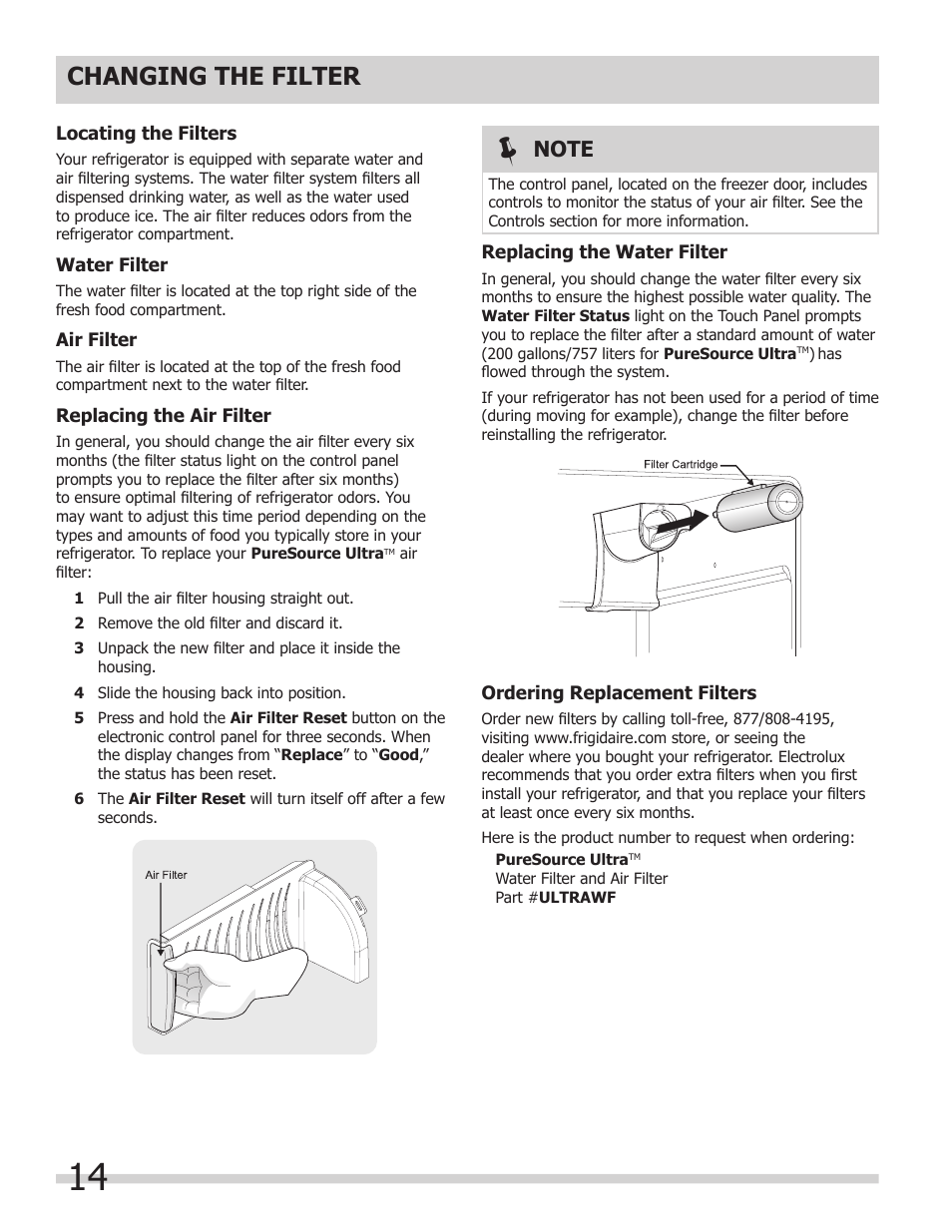 Changing the filter | FRIGIDAIRE FGHS2367KE User Manual | Page 14 / 20