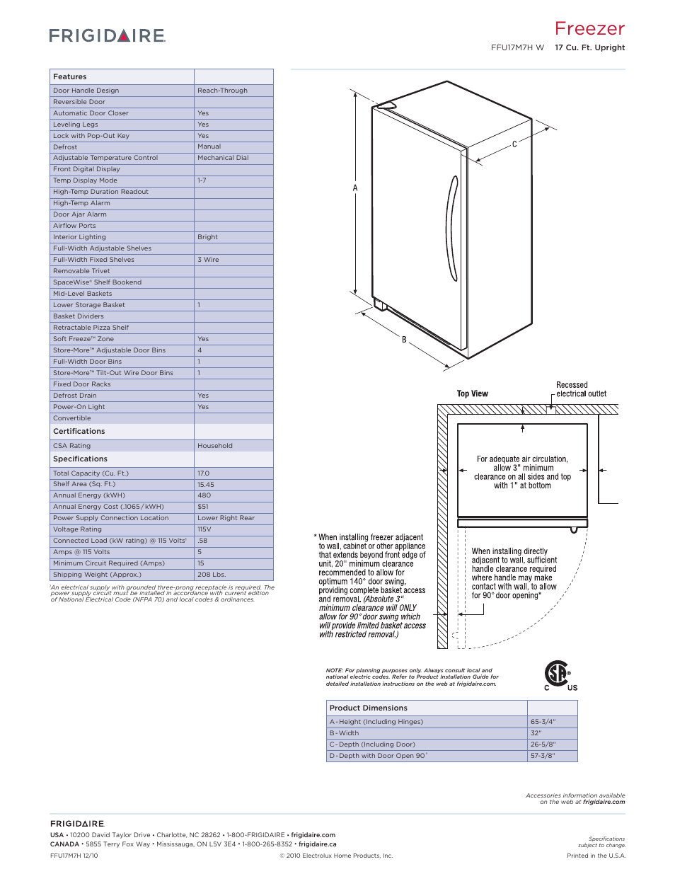 Freezer | FRIGIDAIRE FFU17M7HW User Manual | Page 2 / 2