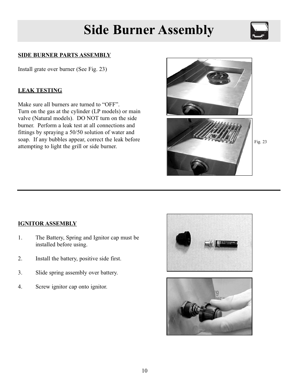 Side burner assembly | FRIGIDAIRE Electric Patio Grill User Manual | Page 11 / 24