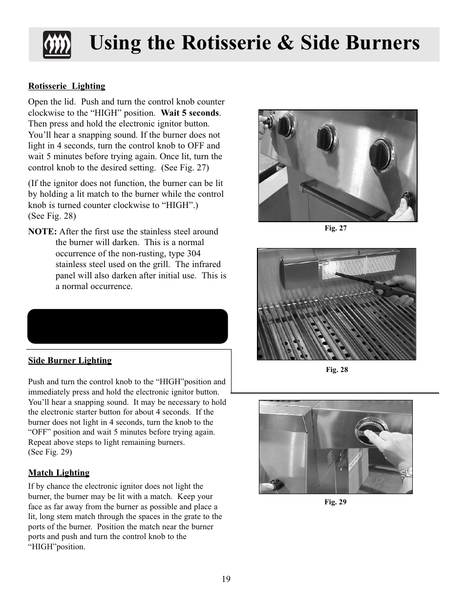 Using the rotisserie & side burners | FRIGIDAIRE Electric Patio Grill User Manual | Page 20 / 24