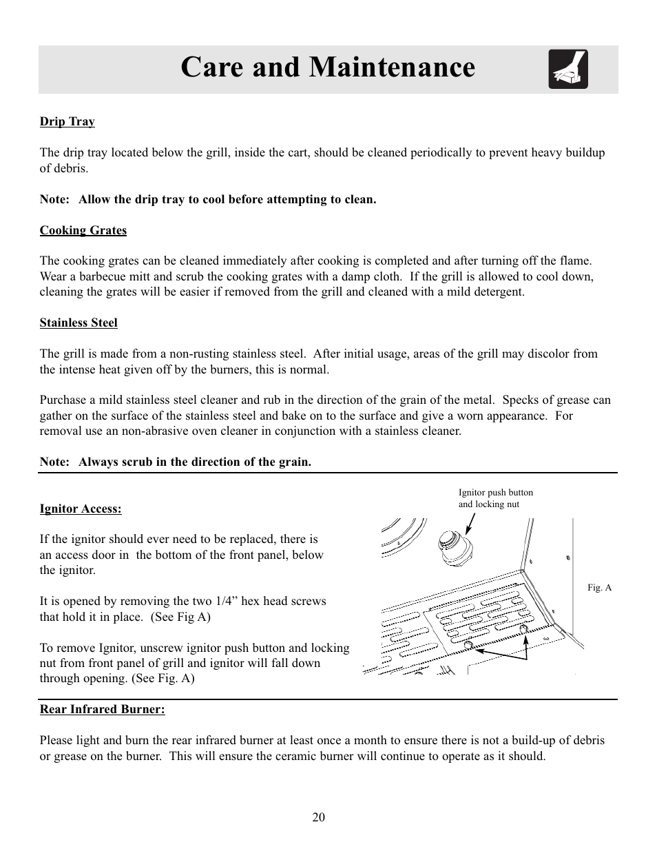 Care and maintenance | FRIGIDAIRE Electric Patio Grill User Manual | Page 21 / 24