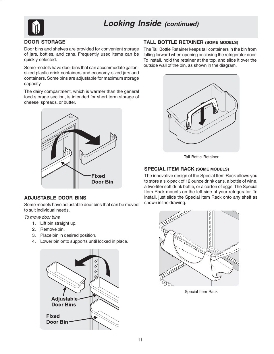 Looking inside, Continued) | FRIGIDAIRE Compact Refrigerator User Manual | Page 11 / 26