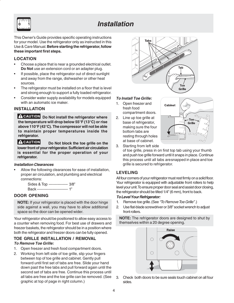 Installation | FRIGIDAIRE Compact Refrigerator User Manual | Page 4 / 26