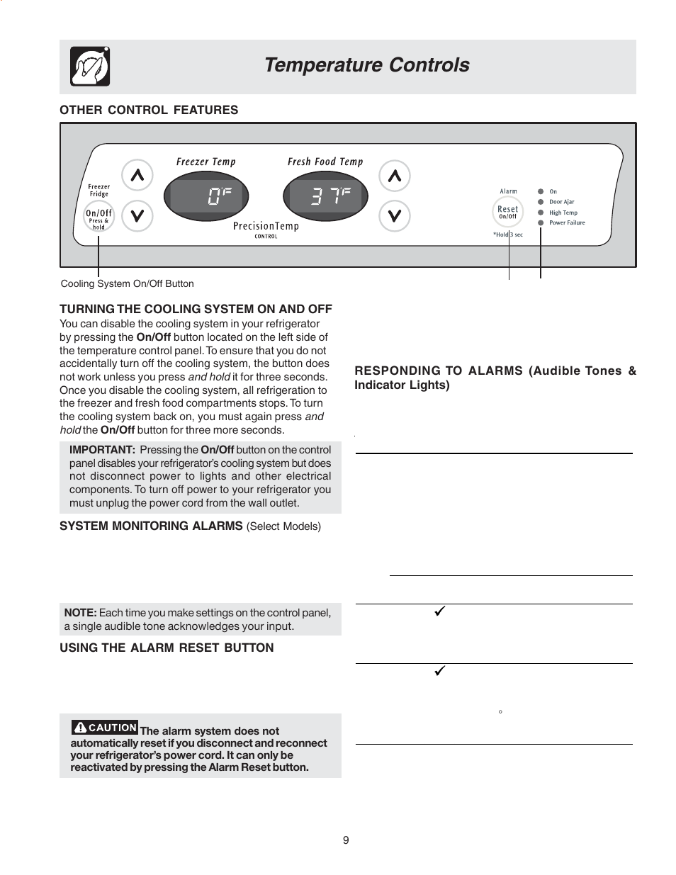 Temperature controls | FRIGIDAIRE Compact Refrigerator User Manual | Page 9 / 26