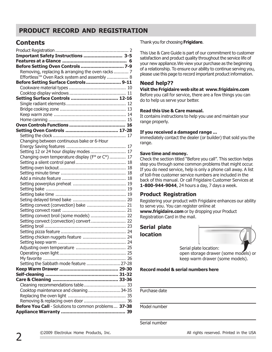 FRIGIDAIRE 316902300 User Manual | Page 2 / 40