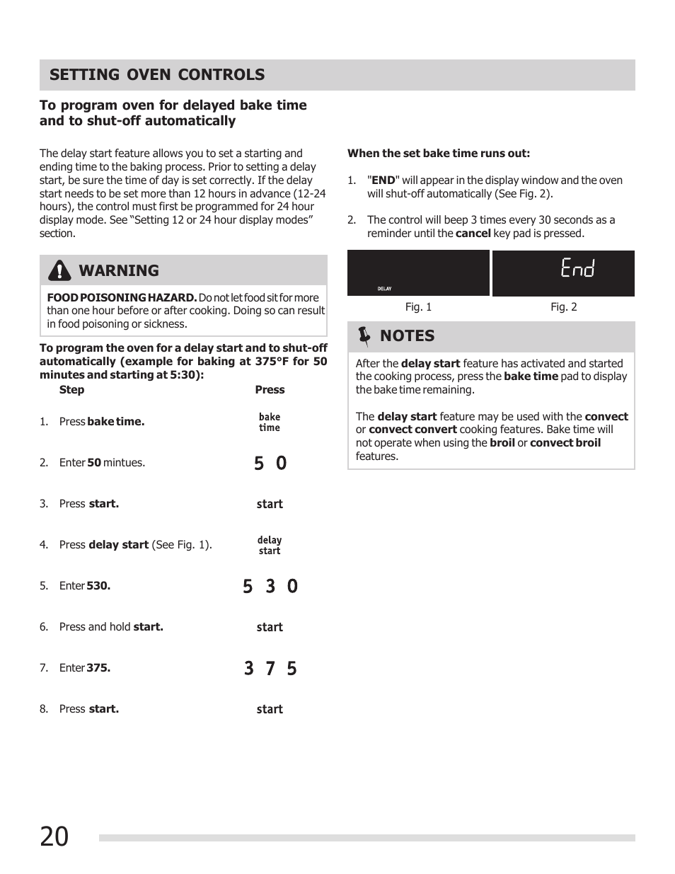 Setting oven controls, Warning | FRIGIDAIRE 316902300 User Manual | Page 20 / 40