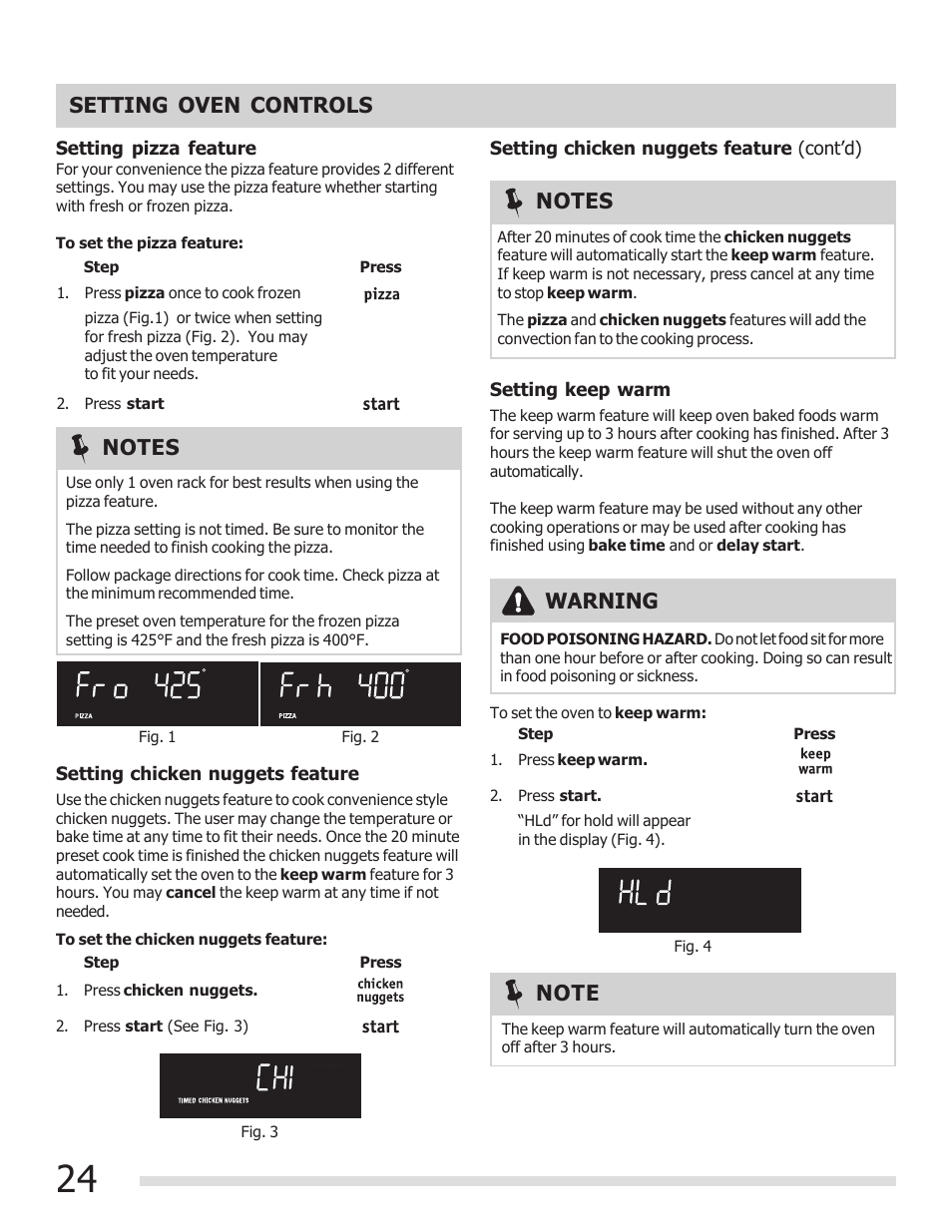 Setting oven controls, Warning | FRIGIDAIRE 316902300 User Manual | Page 24 / 40