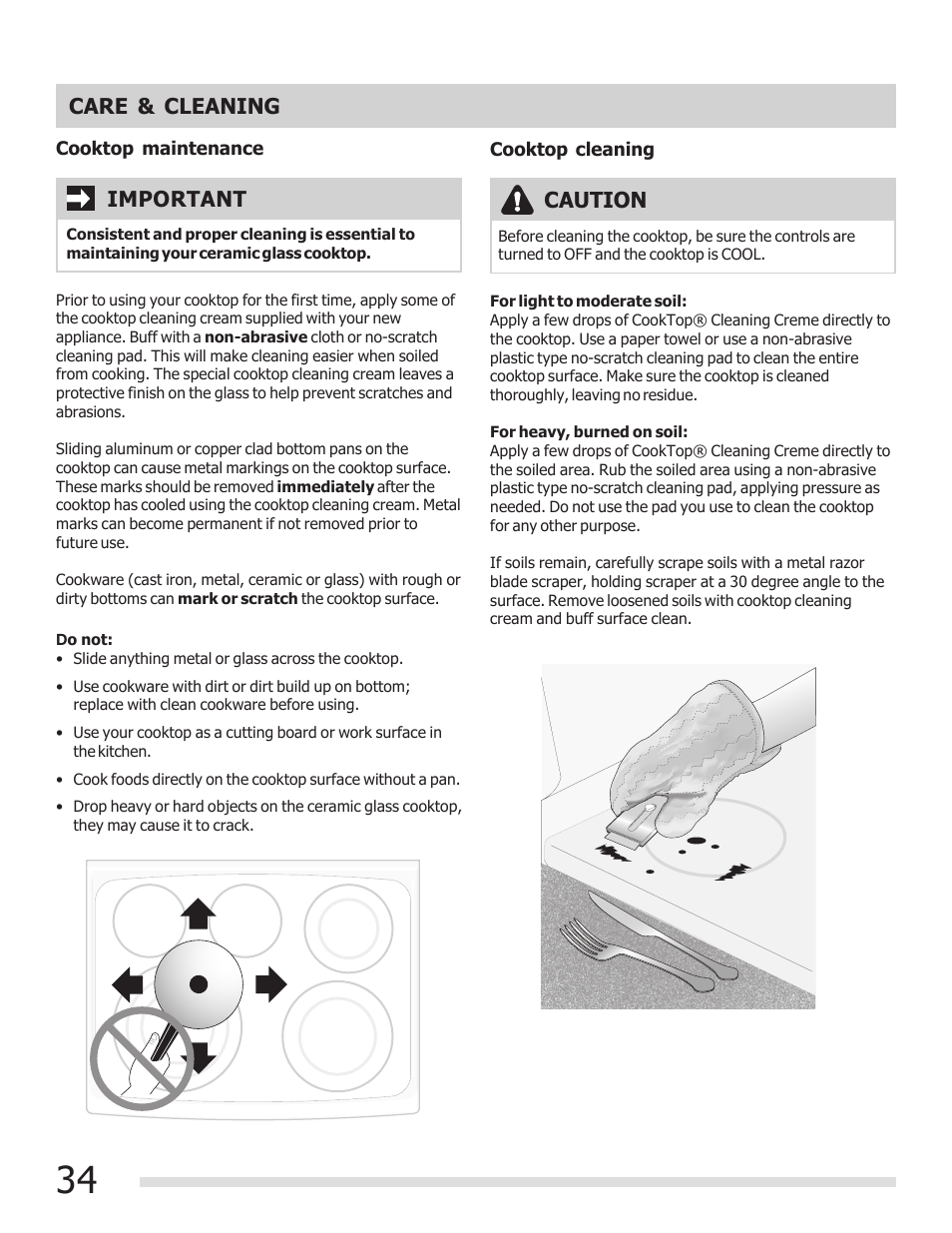 Important caution care & cleaning | FRIGIDAIRE 316902300 User Manual | Page 34 / 40