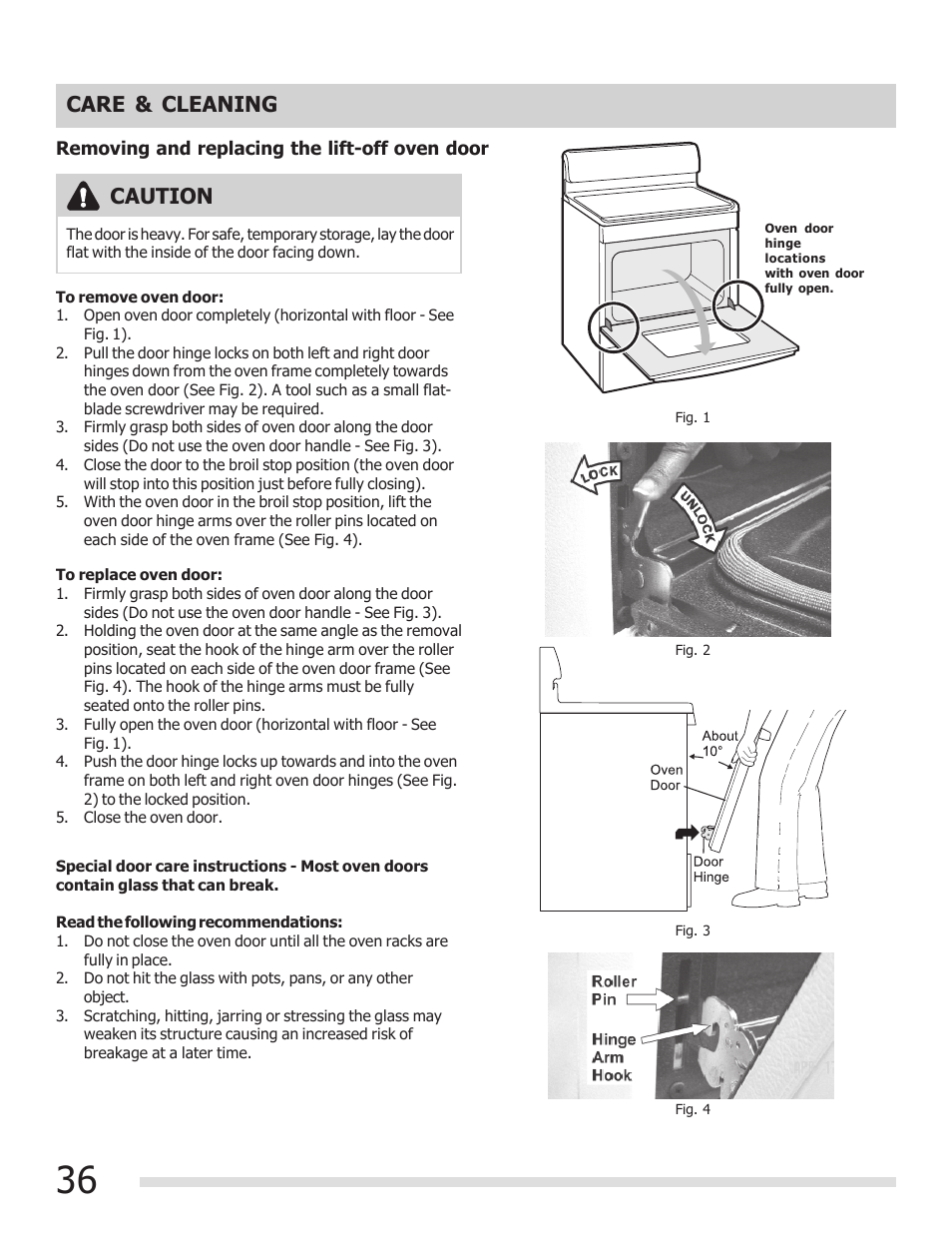 Caution, Care & cleaning | FRIGIDAIRE 316902300 User Manual | Page 36 / 40