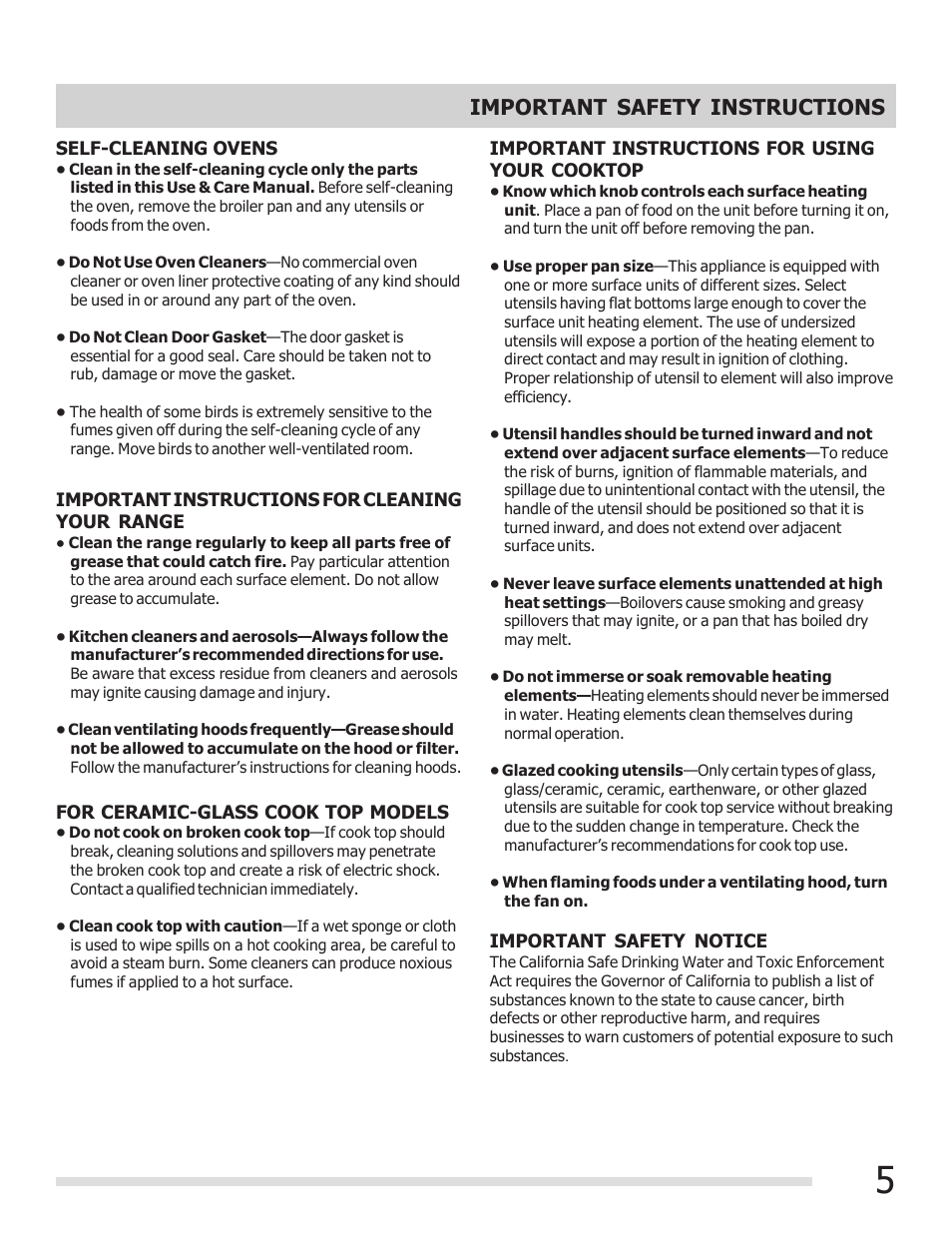Important safety instructions | FRIGIDAIRE 316902300 User Manual | Page 5 / 40