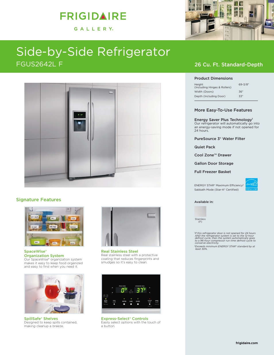 FRIGIDAIRE FGUS2642L F User Manual | 4 pages