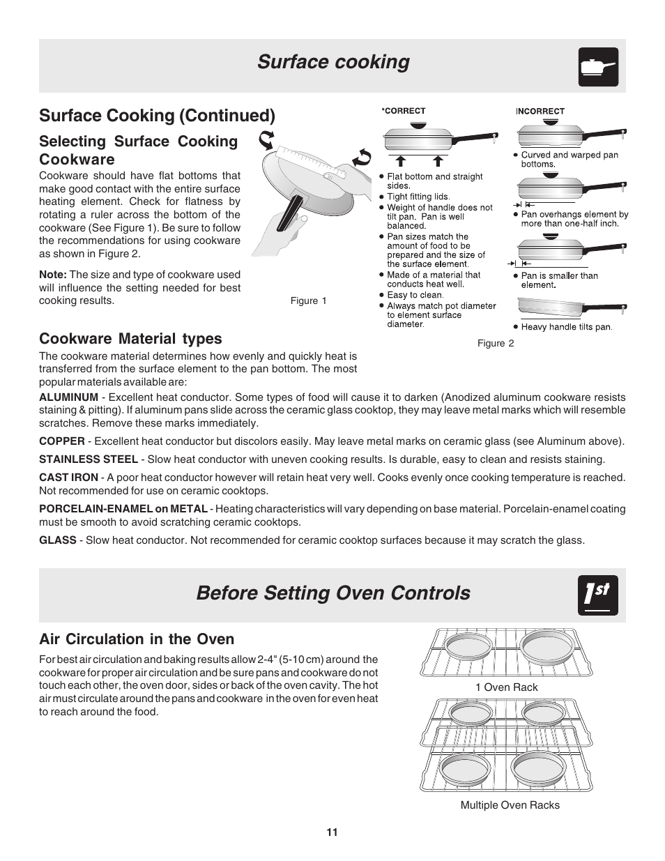 Surface cooking before setting oven controls, Surface cooking (continued) | FRIGIDAIRE Slide-in User Manual | Page 11 / 24