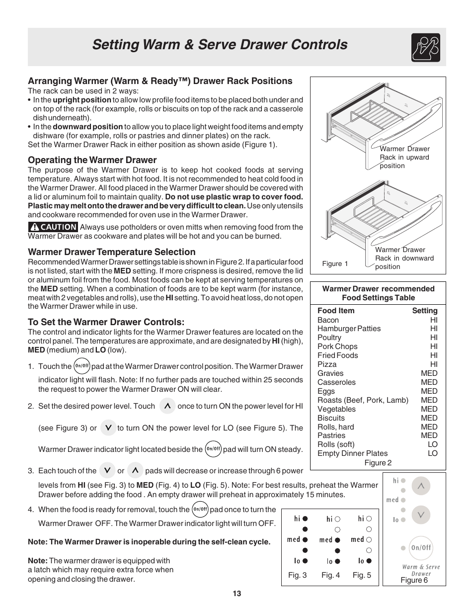 Setting warm & serve drawer controls | FRIGIDAIRE Slide-in User Manual | Page 13 / 24